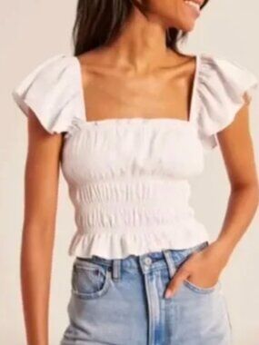 Abercrombie Flutter Sleeve Smocked Top